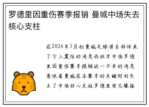 罗德里因重伤赛季报销 曼城中场失去核心支柱 罗德里因重伤赛季报销 曼城中场失去核心支柱
